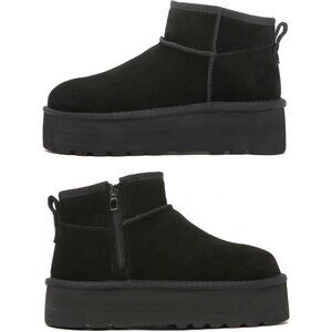 Platform Mini Snow Boots for Women, Suede Genuine Leather Winter Ankle Booties w